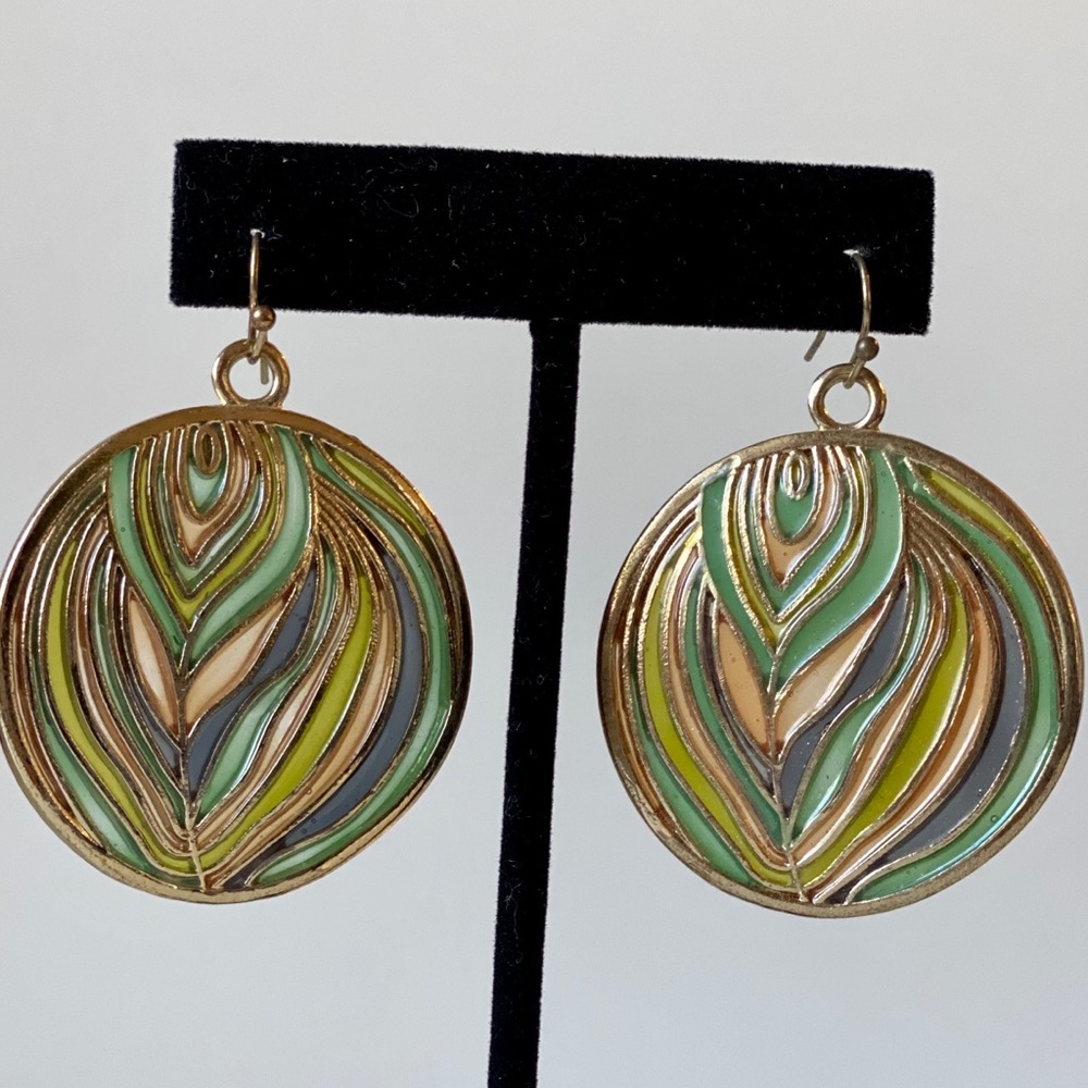 Multi-Color Boho Feather Print Statement Earrings - image 3